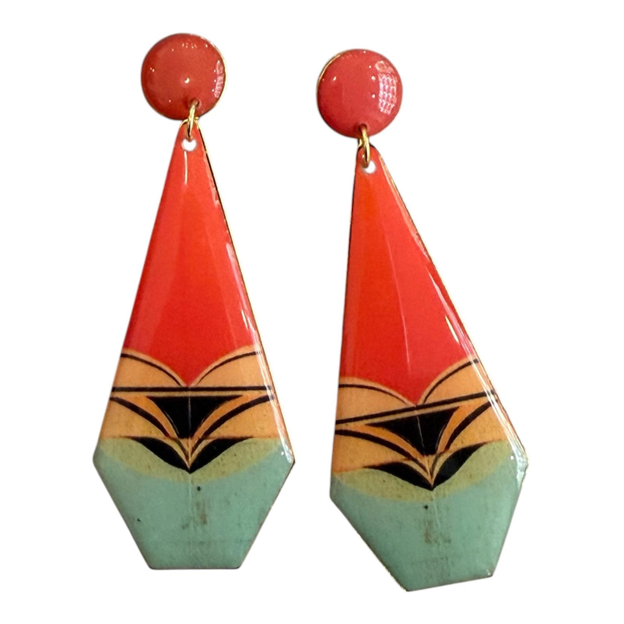 SMALL ORANGE AND BLUE PYRAMID EARRINGS