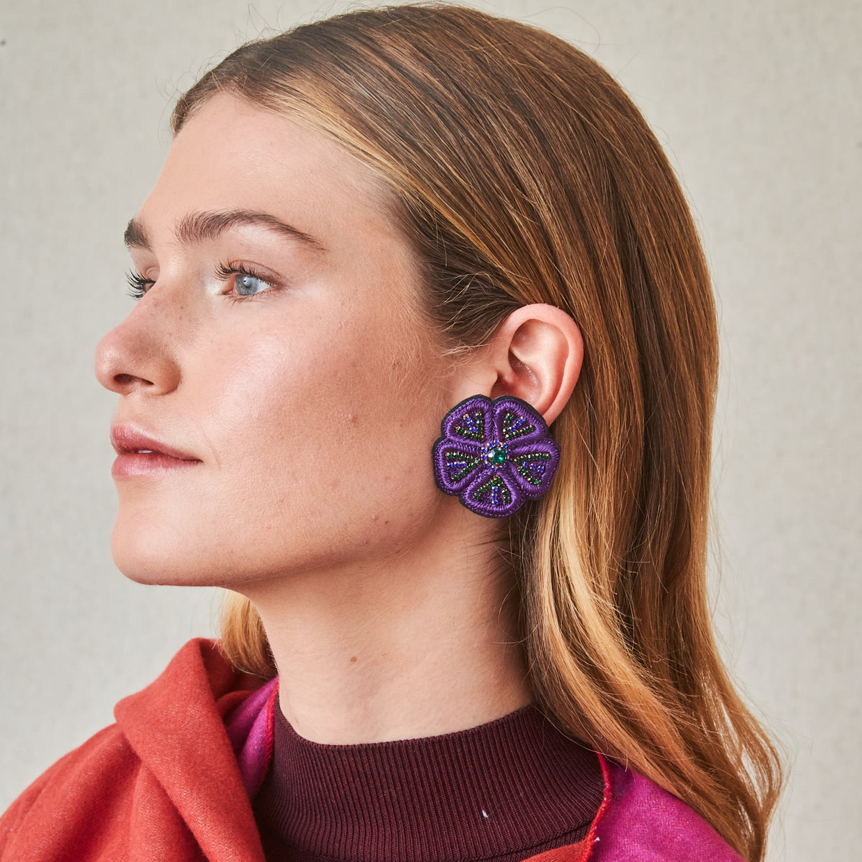 EMBROIDERED FLOWER EARRINGS