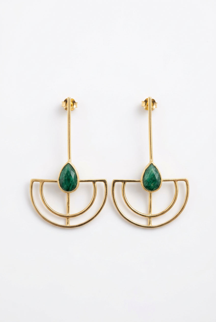 PENDIENTES ABANICO LARGO JADE TEÑIDO VERDE