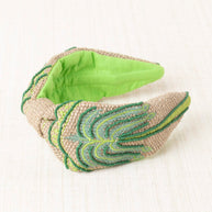 EMBROIDERED PALM TREE HEADBAND GREEN
