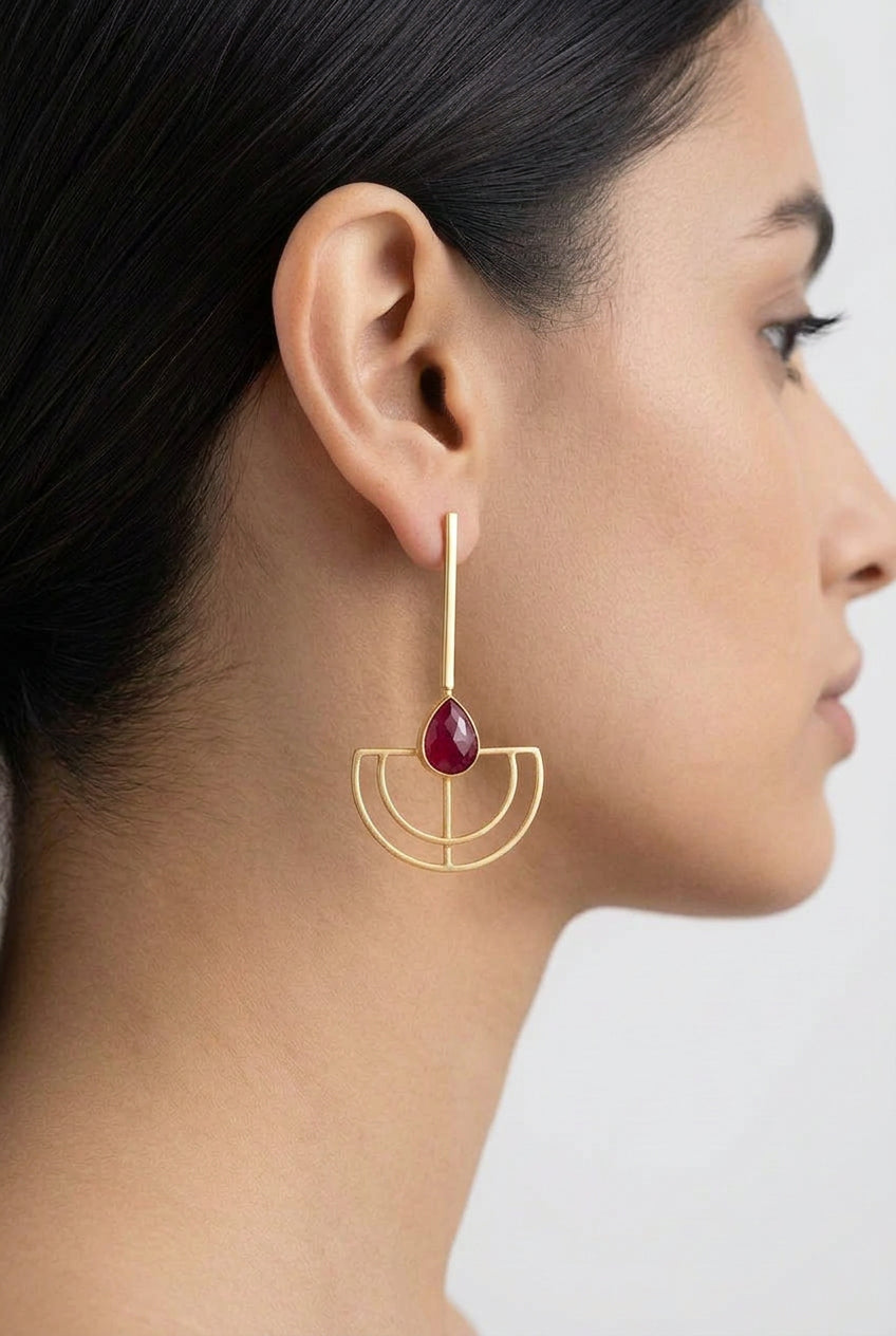 PENDIENTES ABANICO LARGO RUBI