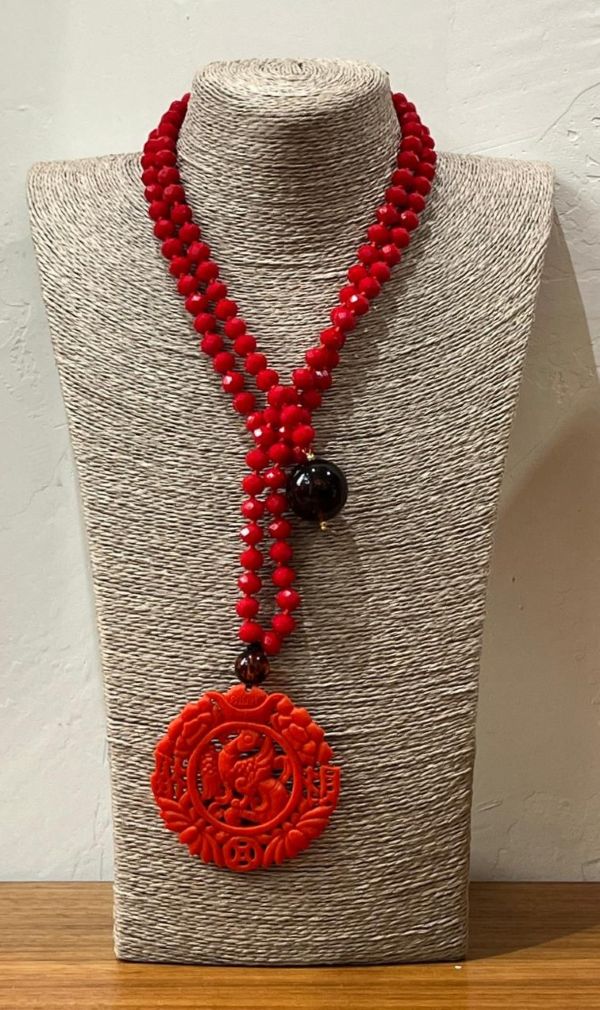 LONG RED MANDALA NECKLACE