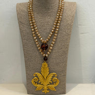 COLLAR FLOR DE LYS BEIGE Y MOSTAZA