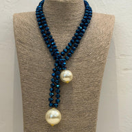COLLAR SPHERA AZUL TORNASOL CON BOLAS PERLA