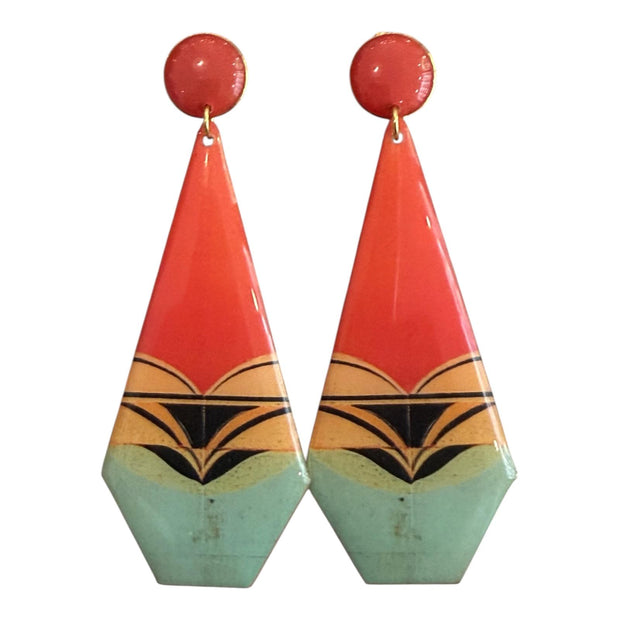 PENDIENTES PIRAMIDE GRANDE NARANJA Y AZUL
