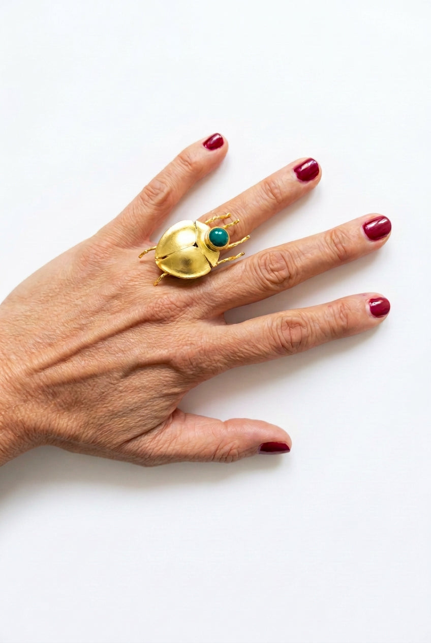 ANILLO ESCARABAJO JADE TEÑIDO VERDE