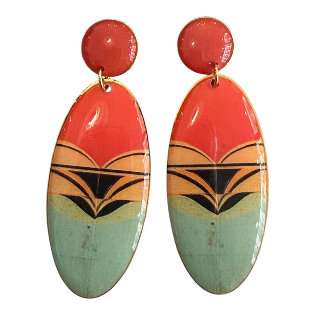 PENDIENTES OVAL NARANJA Y AZUL