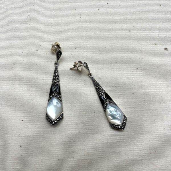 LONG MOTHER-OF-PEARL DECO EARRINGS