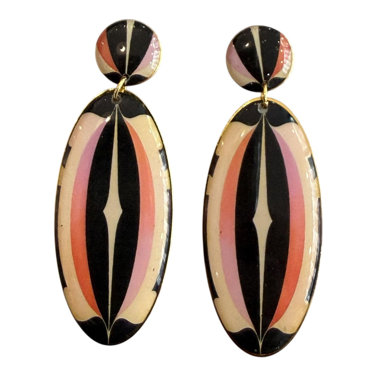 PENDIENTES OVALADO ROSA Y NEGRO
