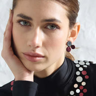 ABSTRACTION SMALL SILVER AND BURGUNDY EARRINGS