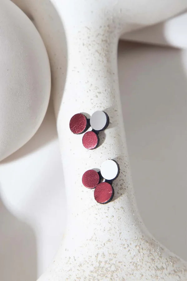 ABSTRACTION SMALL SILVER AND BURGUNDY EARRINGS