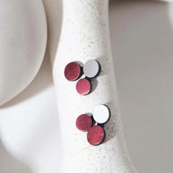 ABSTRACTION SMALL SILVER AND BURGUNDY EARRINGS