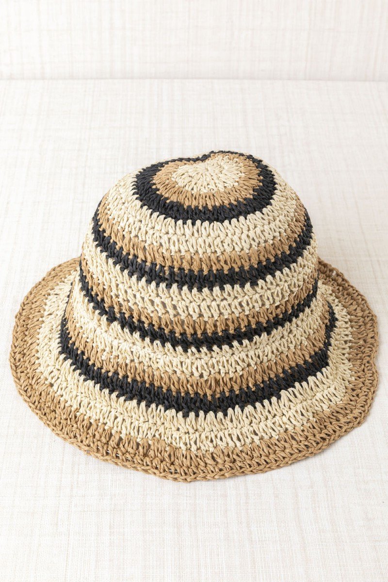 RAFFIA STRIPED BEIGE HAT