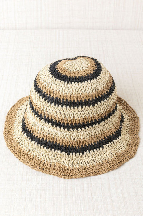 RAFFIA STRIPED BEIGE HAT