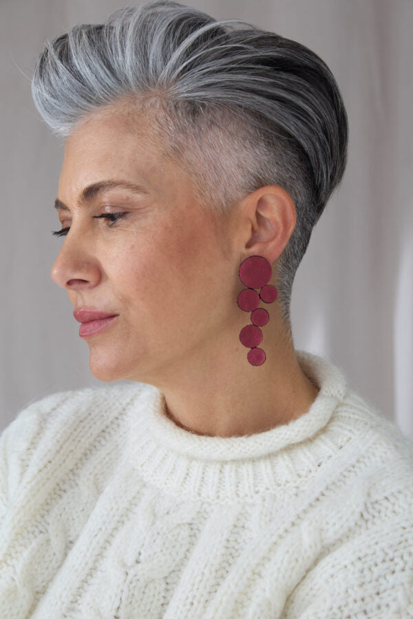 LARGE ABSTRACTION BURGUNDY EARRINGS
