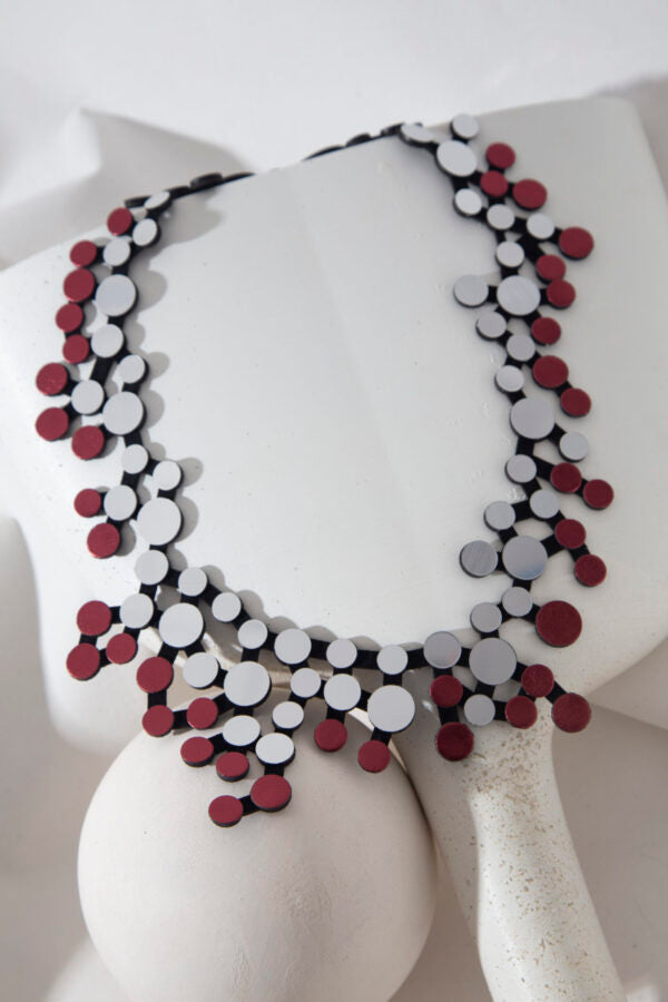 ABSTRACTION NECKLACE SILVER AND BURGUNDY