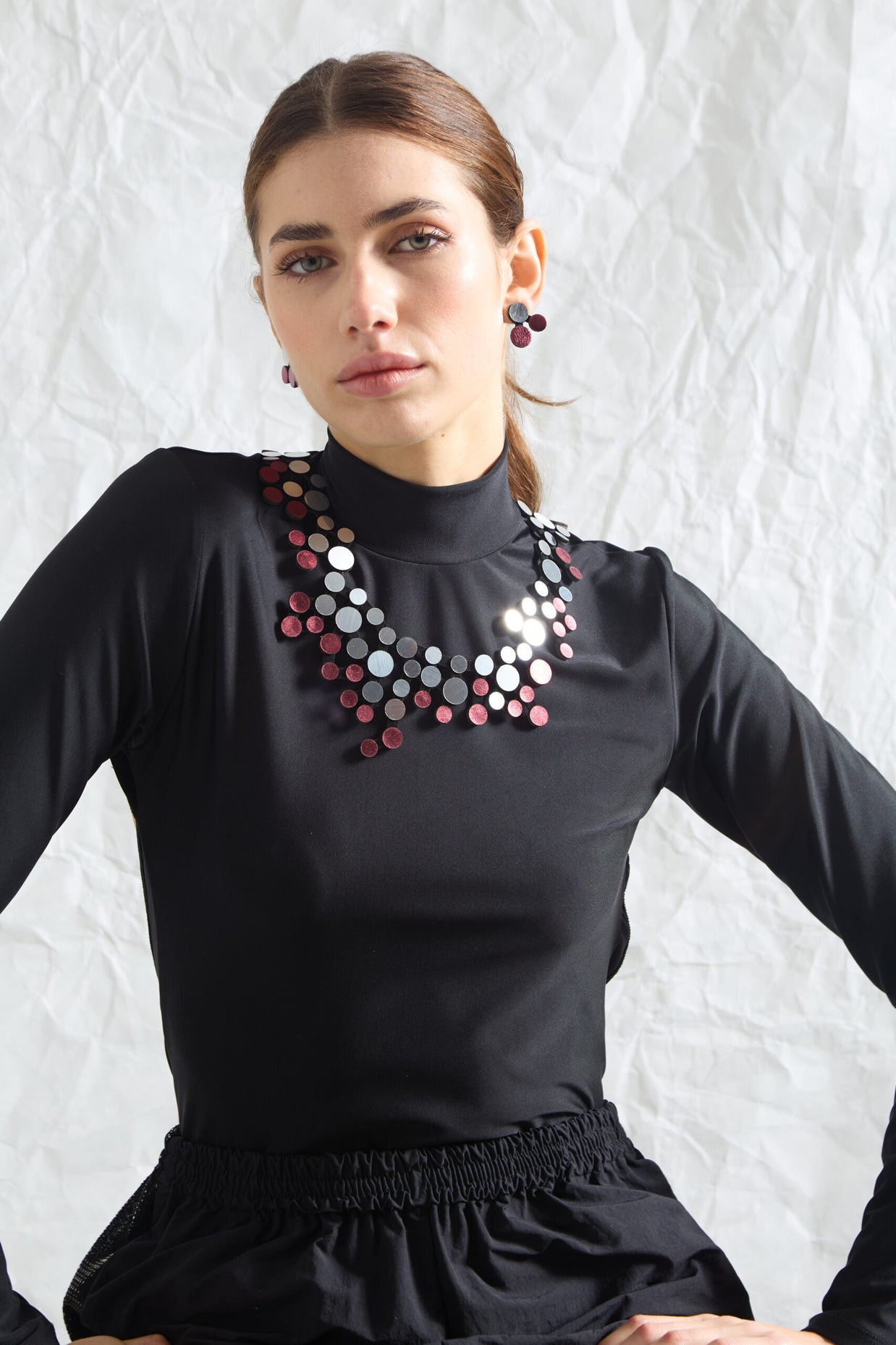 ABSTRACTION NECKLACE SILVER AND BURGUNDY