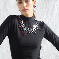 ABSTRACTION NECKLACE SILVER AND BURGUNDY