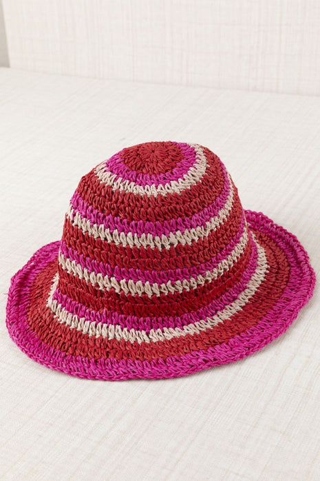 FUCHSIA STRIPED RAFFIA HAT