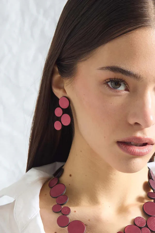 PENDIENTES ABSTRACTION SMALL LEATHER BURGUNDY