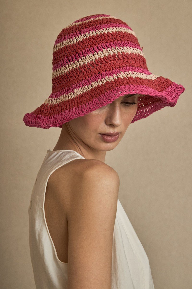 RAFFIA STRIPED BEIGE HAT