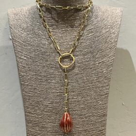 COLLAR CADENA Y PIEZA CERÁMICA NARANJA