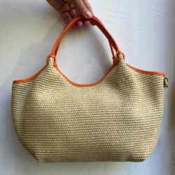 BOLSO RAFIA Y CUERO NARANJA