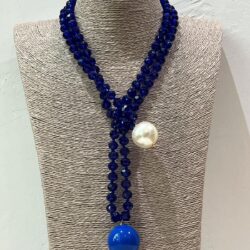 COLLAR SPHERA AZUL Y PERLA