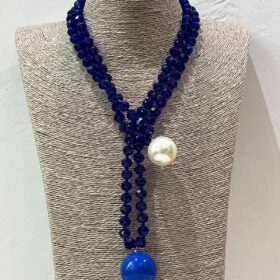 COLLAR SPHERA AZUL Y PERLA